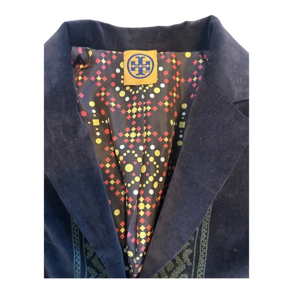 Tory Burch Velvet Embroidered Chocolate & Sage Blazer Jacket Women's Size 0 XS - Picture 2 of 4